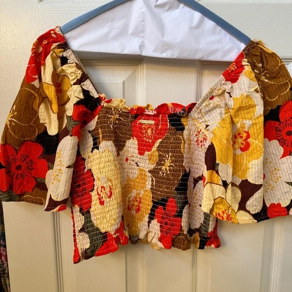 Billabong Golden Daze smocked top - Red, White, Gold, Brown - Picture 4 of 8